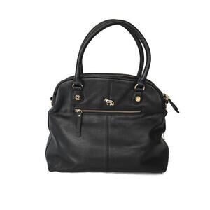 Emma Fox Women's Black Pebbled Leather Leopard Accent Handbag Satchel